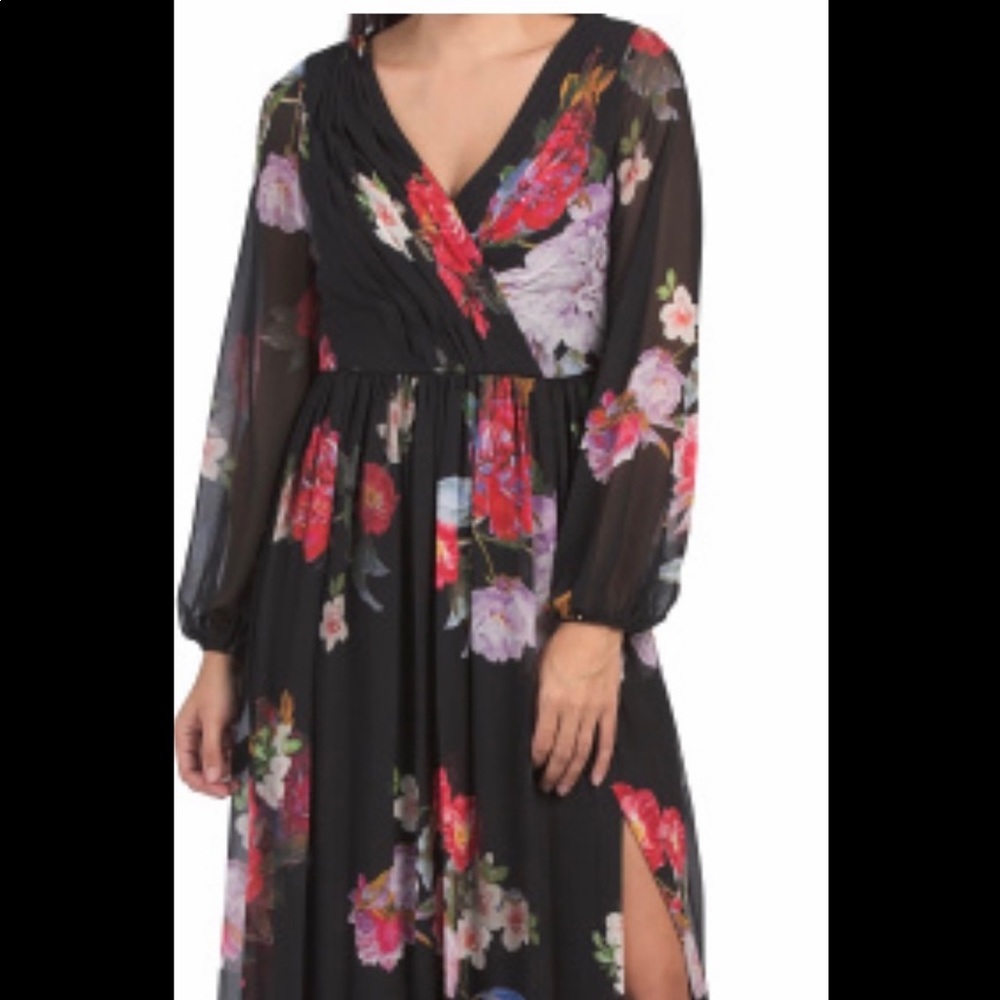 Adrianna Papell floral long sleeve gown